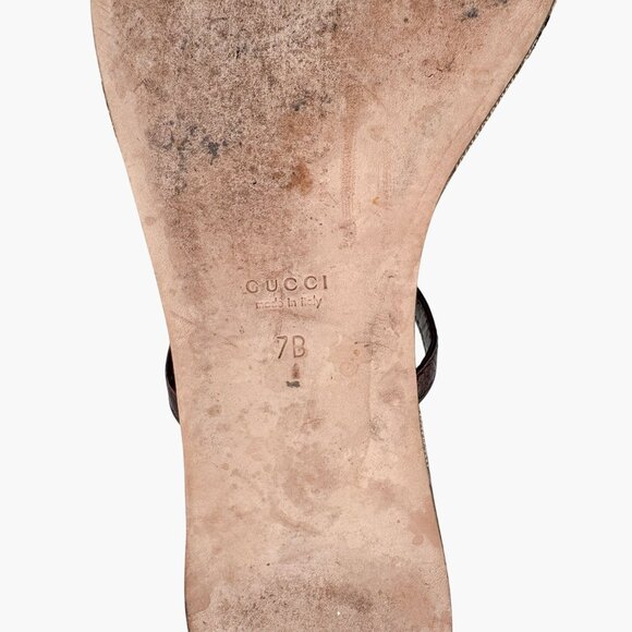 Gucci Interlocking GG Flat Thong Sandals Size 7 Brown Monogram Flip Flop Slide - Picture 11 of 12